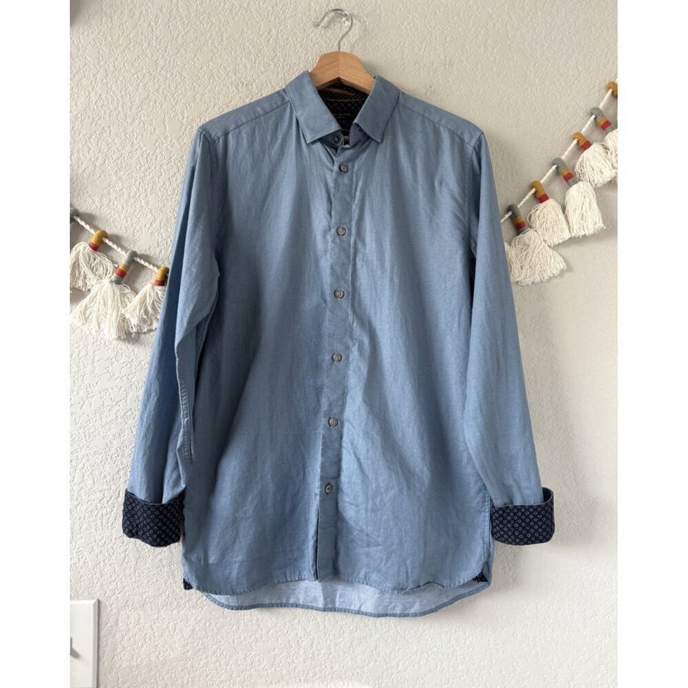 Ted Baker Endurance Button Down Flip Printed Cuff Dress Shirt Formal Mens 38